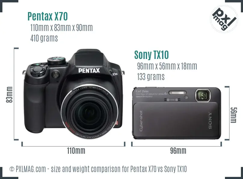Pentax X70 vs Sony TX10 size comparison