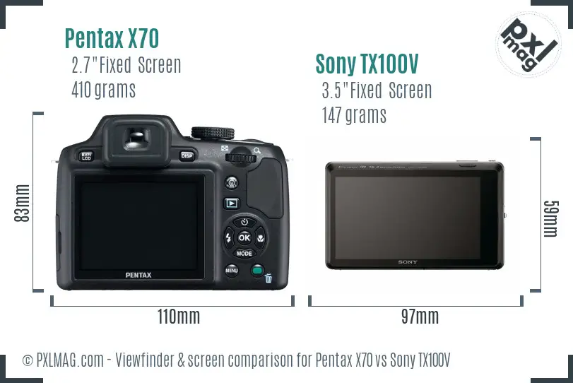 Pentax X70 vs Sony TX100V Screen and Viewfinder comparison