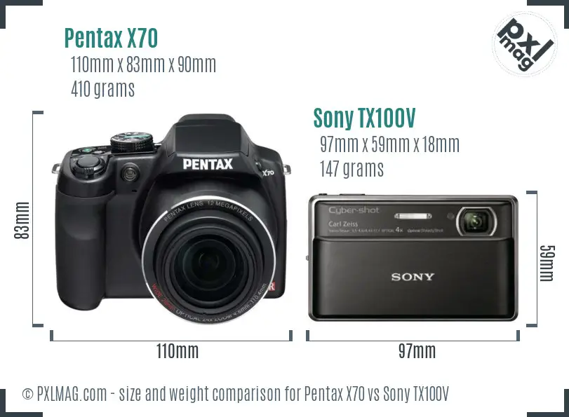 Pentax X70 vs Sony TX100V size comparison