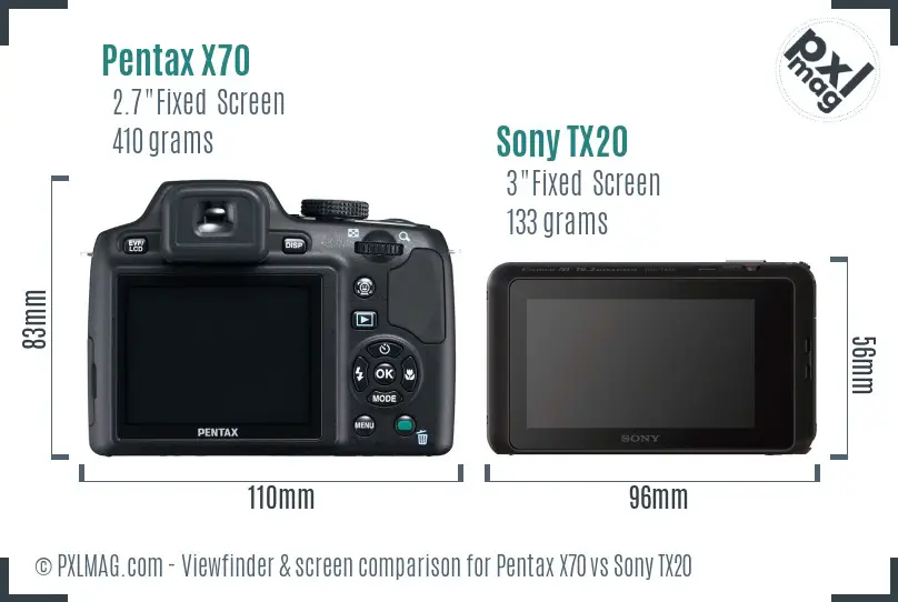 Pentax X70 vs Sony TX20 Screen and Viewfinder comparison