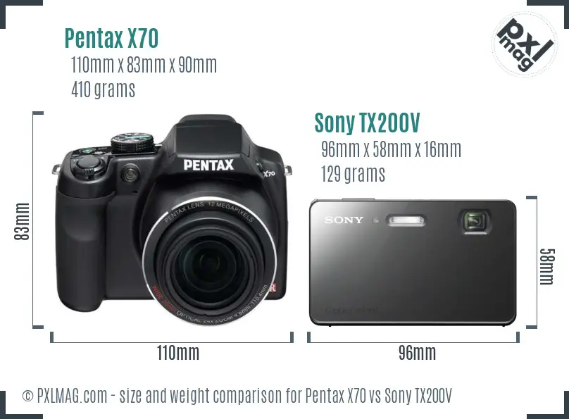 Pentax X70 vs Sony TX200V size comparison