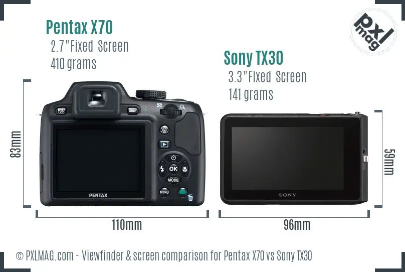 Pentax X70 vs Sony TX30 Screen and Viewfinder comparison