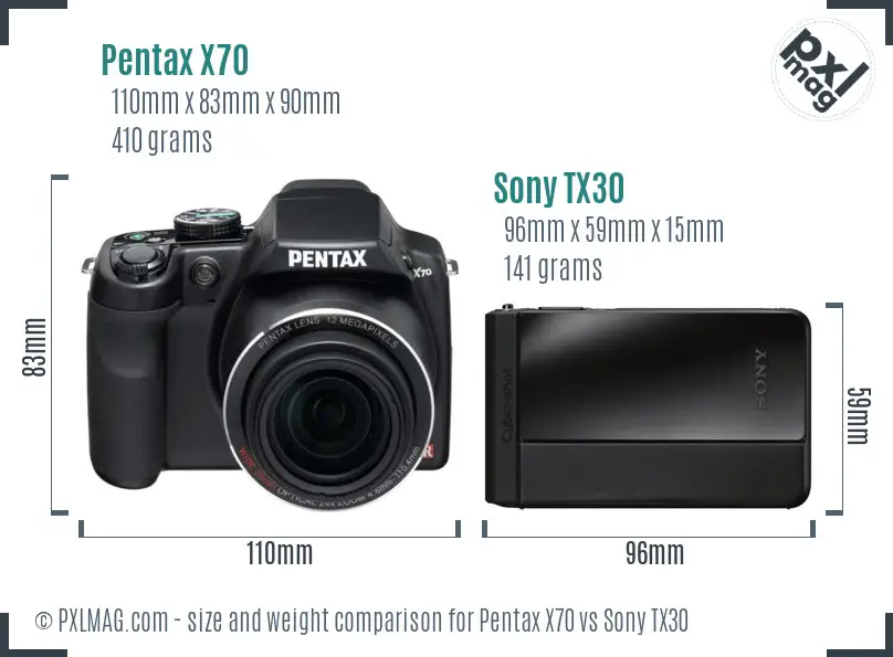 Pentax X70 vs Sony TX30 size comparison