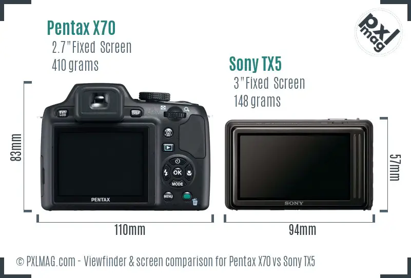 Pentax X70 vs Sony TX5 Screen and Viewfinder comparison