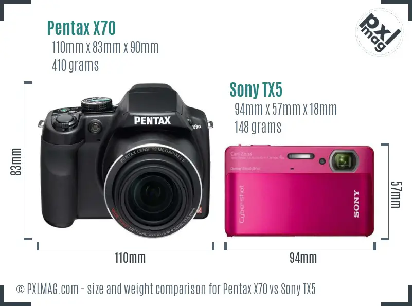 Pentax X70 vs Sony TX5 size comparison