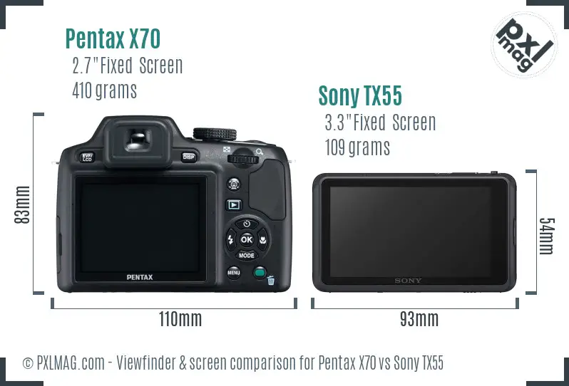 Pentax X70 vs Sony TX55 Screen and Viewfinder comparison