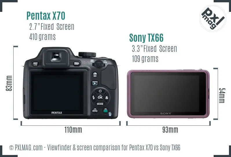 Pentax X70 vs Sony TX66 Screen and Viewfinder comparison