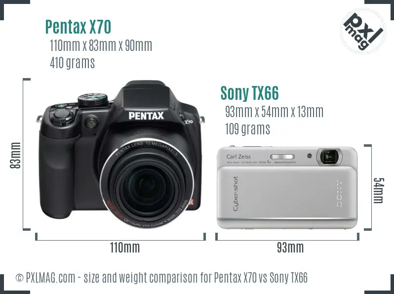 Pentax X70 vs Sony TX66 size comparison