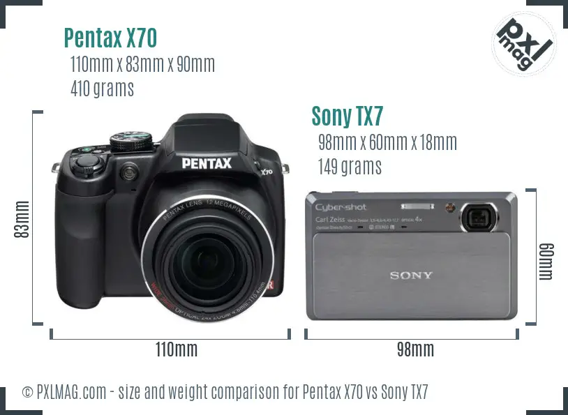 Pentax X70 vs Sony TX7 size comparison