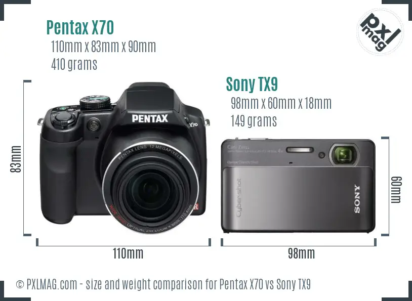 Pentax X70 vs Sony TX9 size comparison
