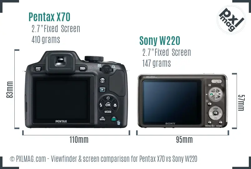 Pentax X70 vs Sony W220 Screen and Viewfinder comparison
