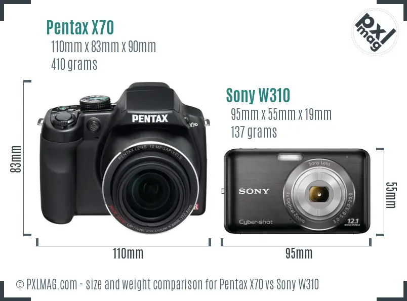 Pentax X70 vs Sony W310 size comparison