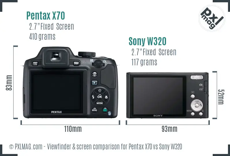 Pentax X70 vs Sony W320 Screen and Viewfinder comparison