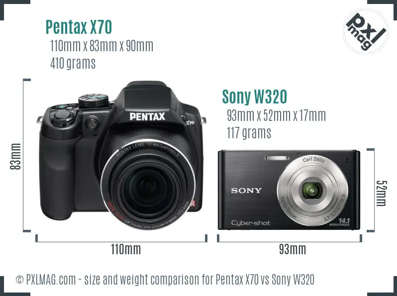 Pentax X70 vs Sony W320 size comparison