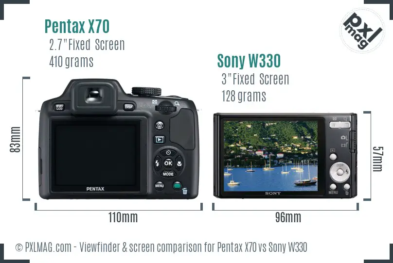 Pentax X70 vs Sony W330 Screen and Viewfinder comparison