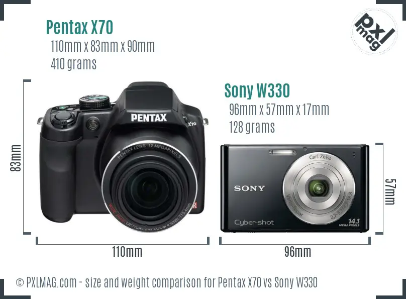 Pentax X70 vs Sony W330 size comparison