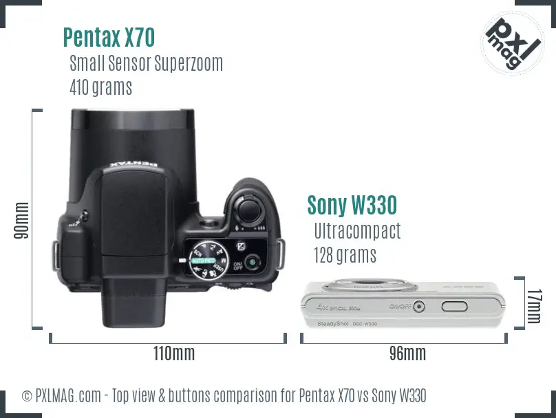 Pentax X70 vs Sony W330 top view buttons comparison