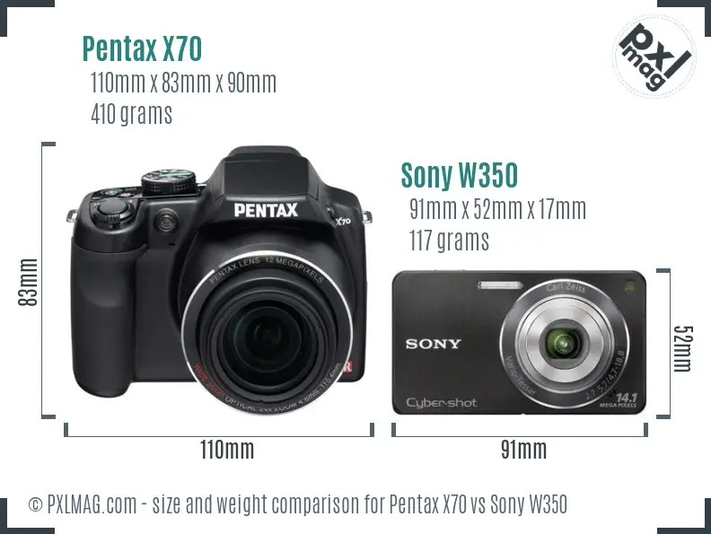 Pentax X70 vs Sony W350 size comparison