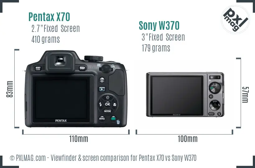 Pentax X70 vs Sony W370 Screen and Viewfinder comparison