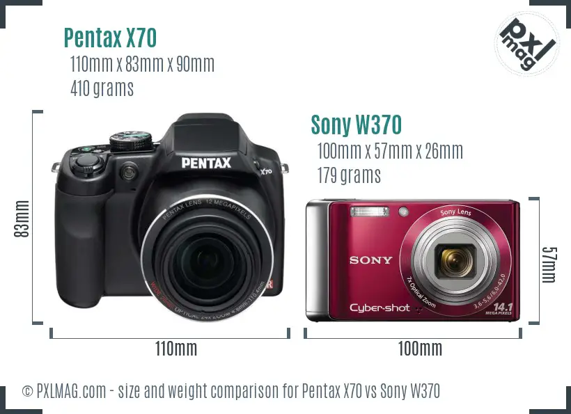 Pentax X70 vs Sony W370 size comparison