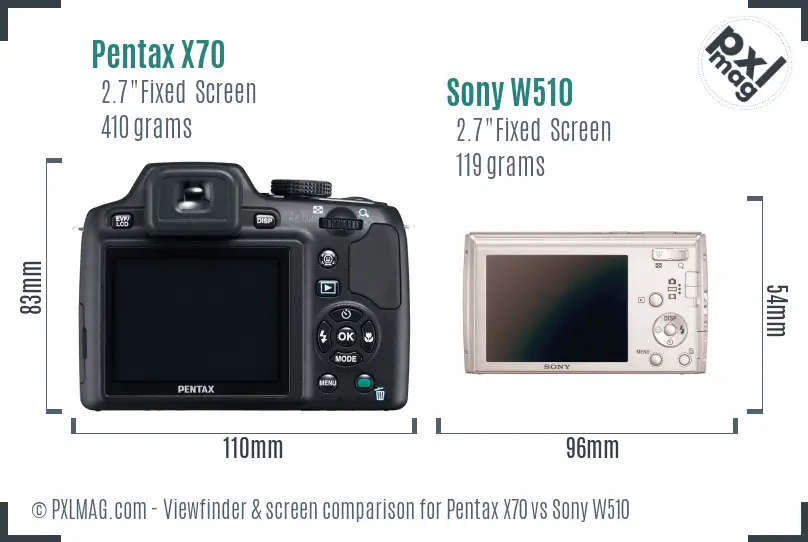 Pentax X70 vs Sony W510 Screen and Viewfinder comparison