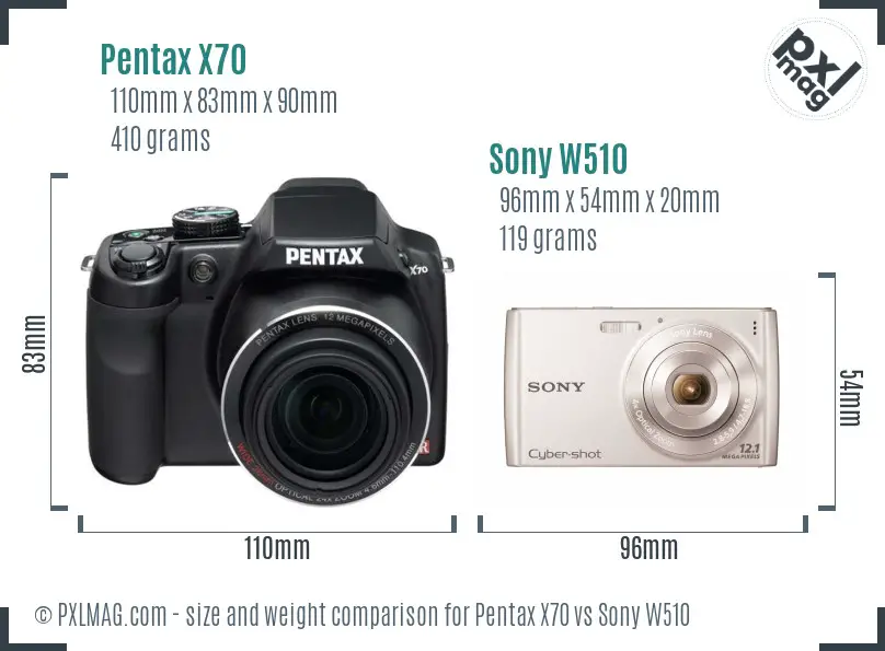 Pentax X70 vs Sony W510 size comparison
