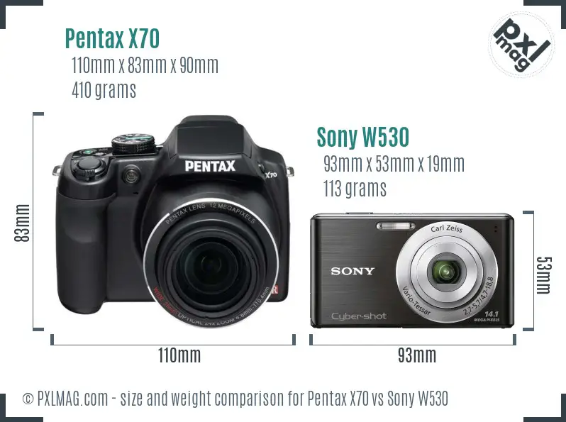 Pentax X70 vs Sony W530 size comparison