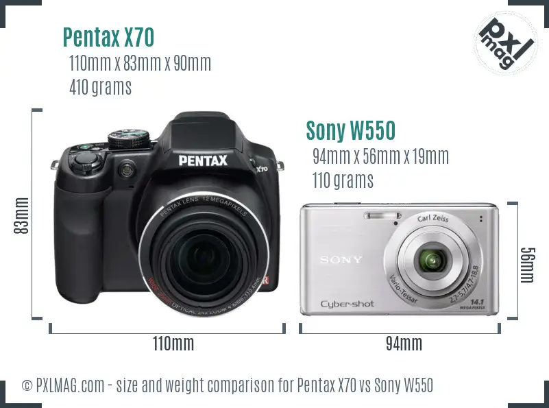 Pentax X70 vs Sony W550 size comparison