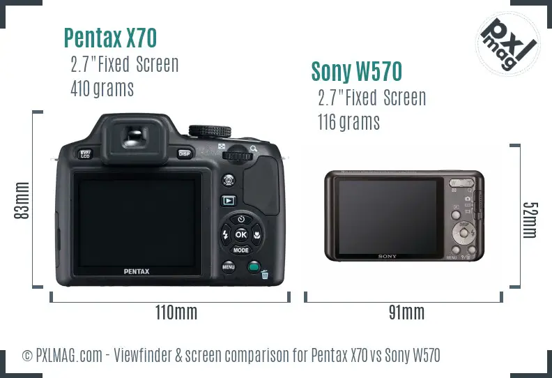Pentax X70 vs Sony W570 Screen and Viewfinder comparison