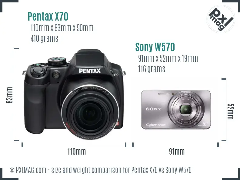 Pentax X70 vs Sony W570 size comparison