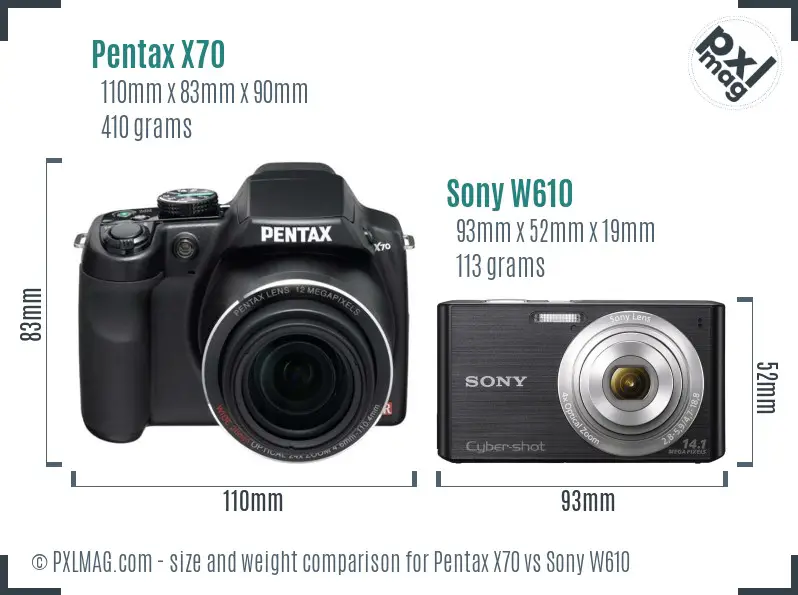 Pentax X70 vs Sony W610 size comparison