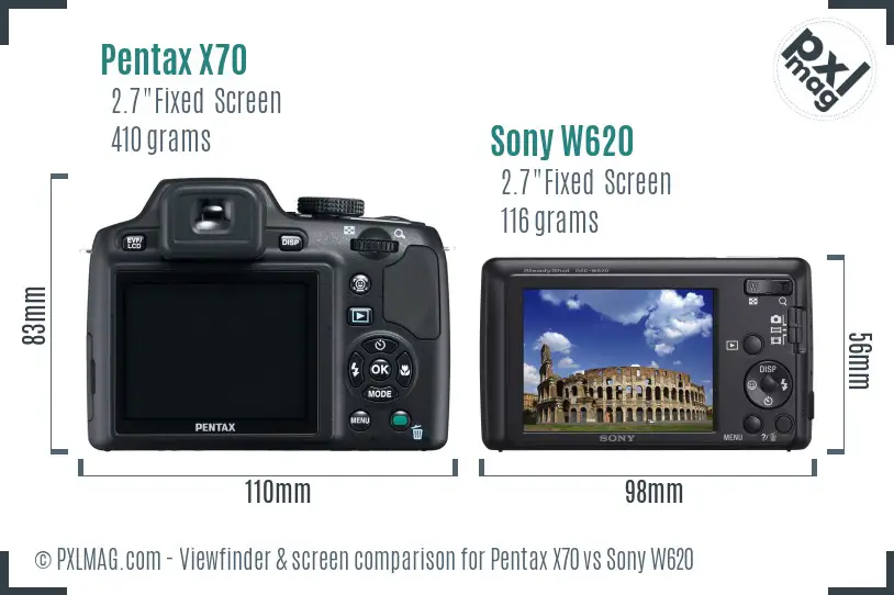 Pentax X70 vs Sony W620 Screen and Viewfinder comparison