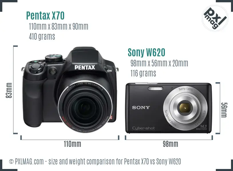 Pentax X70 vs Sony W620 size comparison
