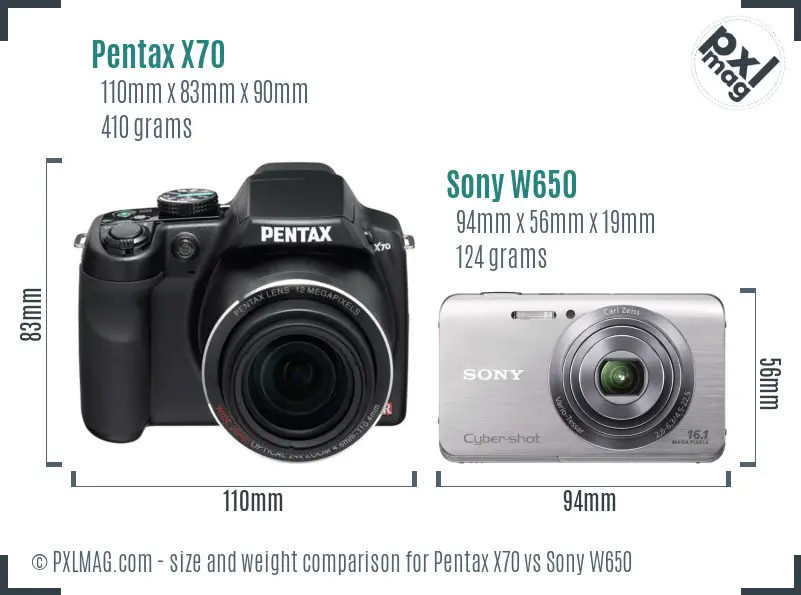 Pentax X70 vs Sony W650 size comparison