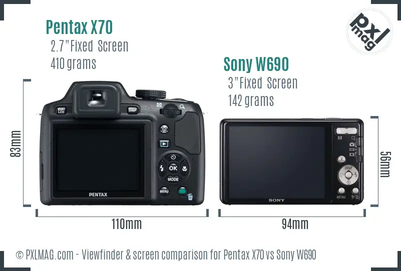 Pentax X70 vs Sony W690 Screen and Viewfinder comparison