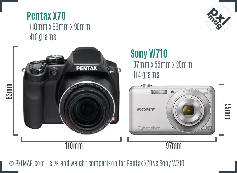 Pentax X70 vs Sony W710 size comparison