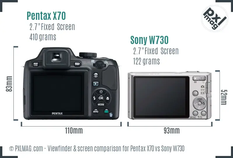 Pentax X70 vs Sony W730 Screen and Viewfinder comparison