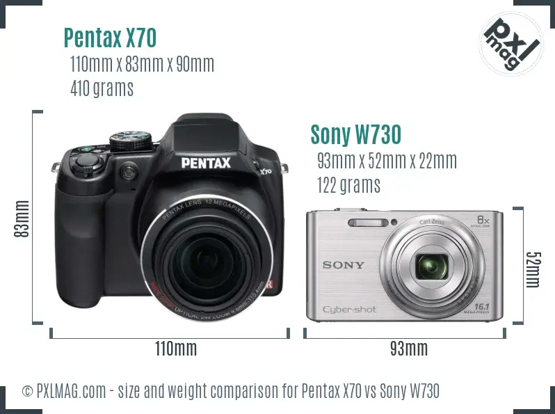 Pentax X70 vs Sony W730 size comparison