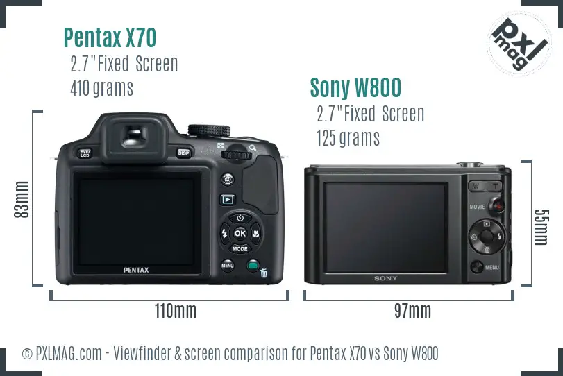 Pentax X70 vs Sony W800 Screen and Viewfinder comparison