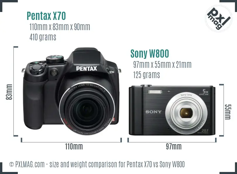 Pentax X70 vs Sony W800 size comparison
