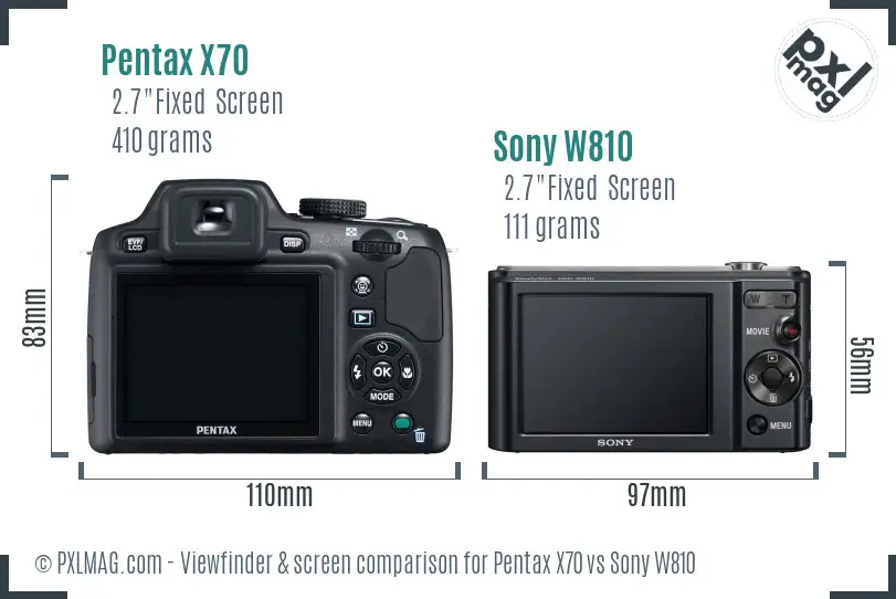 Pentax X70 vs Sony W810 Screen and Viewfinder comparison