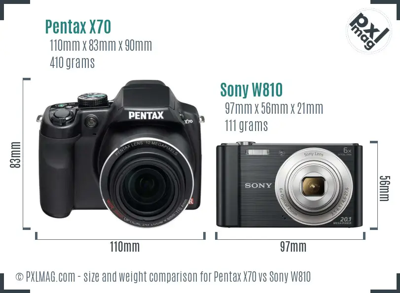 Pentax X70 vs Sony W810 size comparison