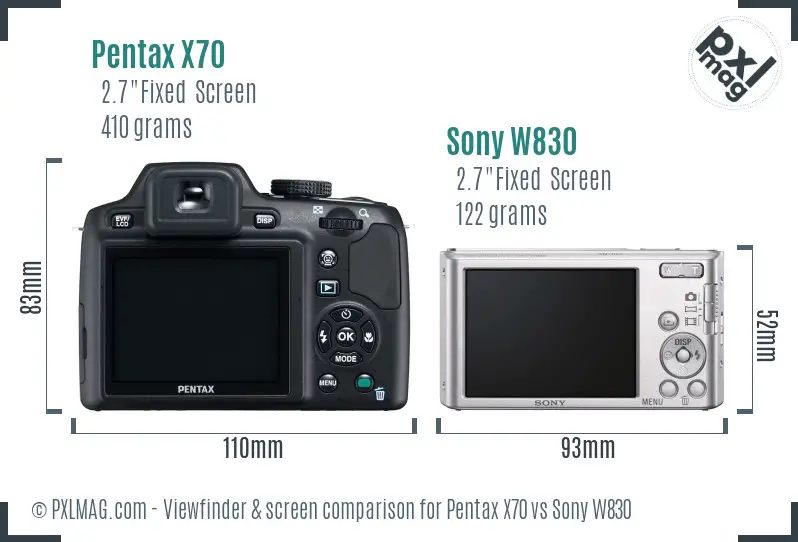 Pentax X70 vs Sony W830 Screen and Viewfinder comparison Pentax X70 vs Sony W830 Screen and Viewfinder comparison
