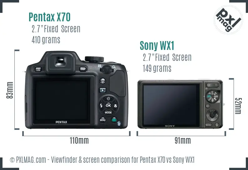 Pentax X70 vs Sony WX1 Screen and Viewfinder comparison