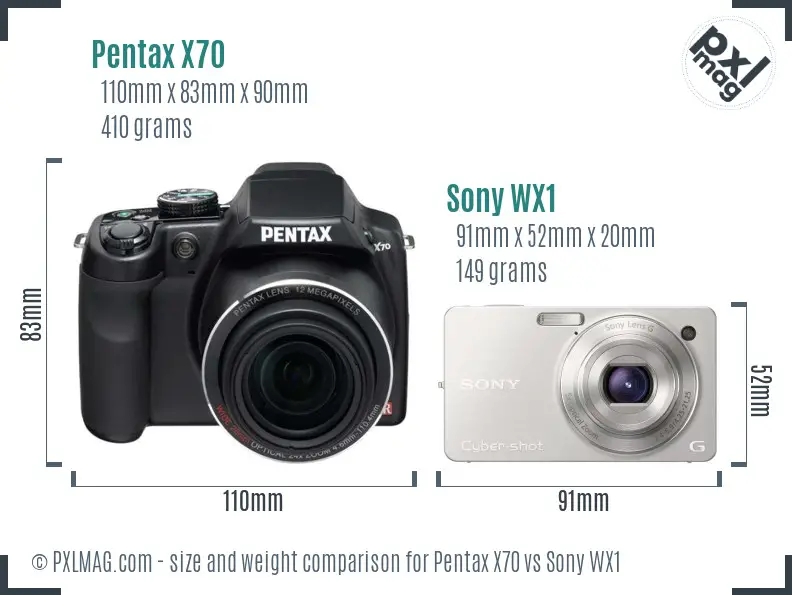 Pentax X70 vs Sony WX1 size comparison