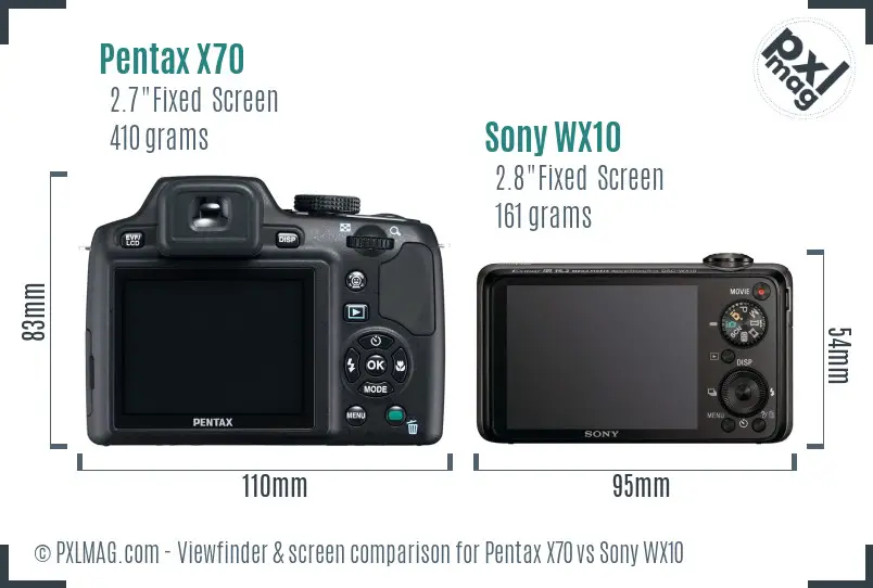 Pentax X70 vs Sony WX10 Screen and Viewfinder comparison