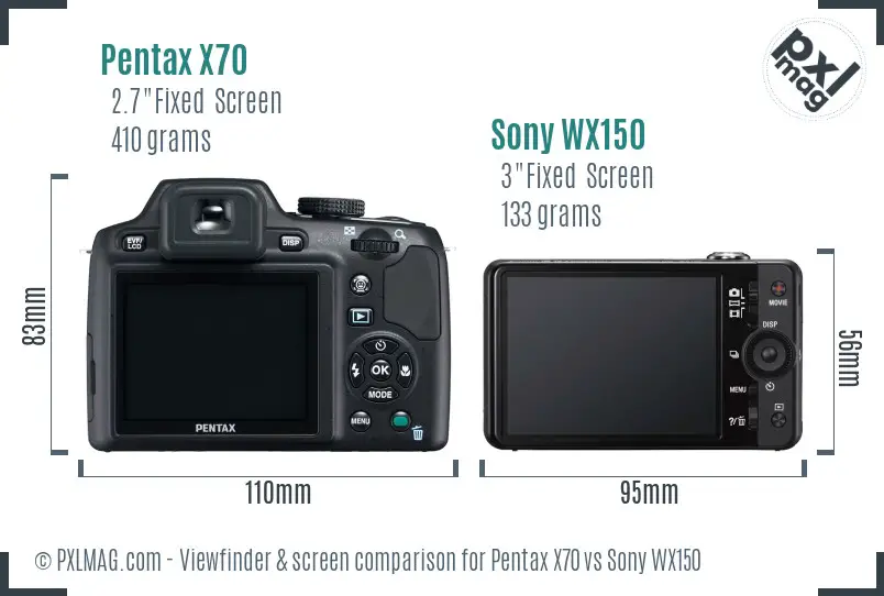 Pentax X70 vs Sony WX150 Screen and Viewfinder comparison