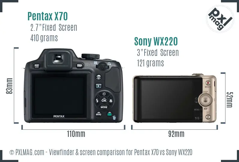 Pentax X70 vs Sony WX220 Screen and Viewfinder comparison