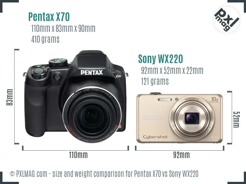 Pentax X70 vs Sony WX220 size comparison