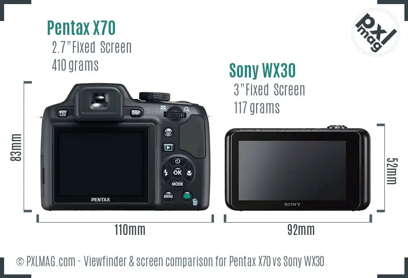 Pentax X70 vs Sony WX30 Screen and Viewfinder comparison